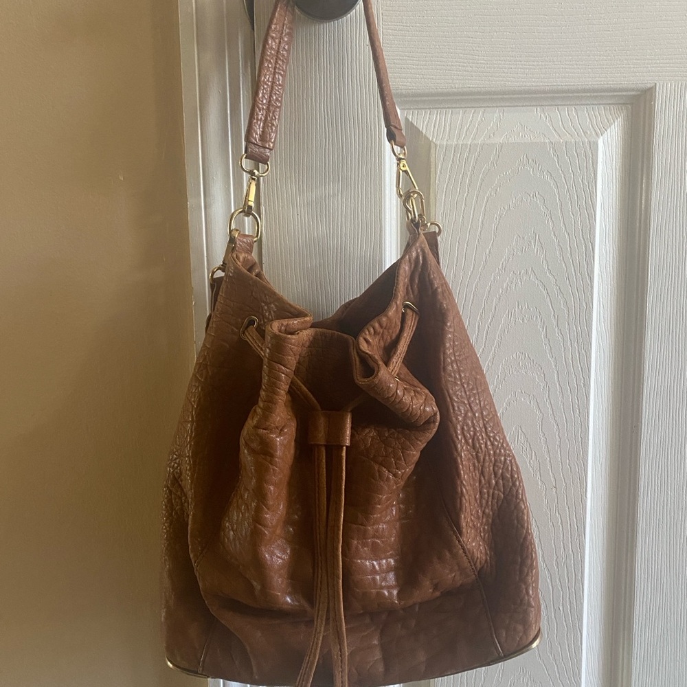 Vince Camuto Brown Hobo Bag with Textured Leather